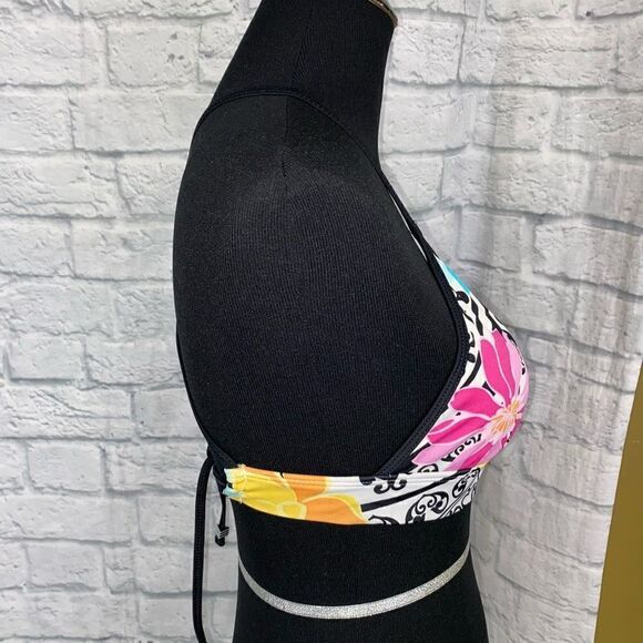 Tropical print floral 2 piece bikini w/criss cross back tie string sz M women - Picture 9 of 11